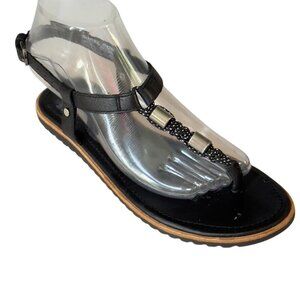 SOREL Women's Black Leather Beaded Sandals Ankle Strap Rubber Sole Size 7